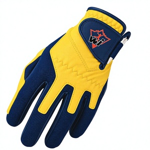 Gant de golf en cuir PU jaune et bleu marine avec logo WI imprimé par transfert thermique, fermeture auto-agrippante, antidérapant, main droite, unisexe - Product Image 4