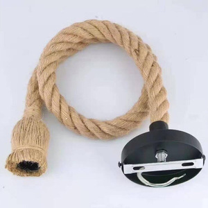 Single Head Hemp Rope Chandelier Black Round <b>E26</b> Led Light For Cafe Bar Restaurant Industrial Style Pendant Lamp - Product Image 1