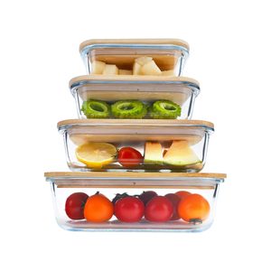 Eco Friendly Food Storage Containers <b>Boxes</b> Lunch Glass <b>Set</b> With Bamboo Lids - Product Image 1