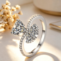 Bague de pinky en moissanite, style bohème, bijoux en argent pour femme, argent sterling 925, moissanite couleur D VVS, bijoux étincelants, bague nœud