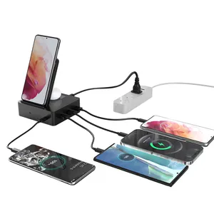 6 in 1 멀티 휴대 전화 충전 스테이션 3 포트 USB 1 Type-c 충전기 스탠드 40W 애플 장치 및 모든 무선 휴대 전화