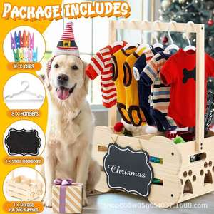 Porte-vêtements pour animaux de compagnie en bois avec tableau noir et organisateur de rangement pour chiens et chats, couleur naturelle, type sur pied, forme rectangulaire - Product Image 5