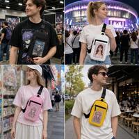 Mini sac bandoulière en nylon personnalisé pour l'été, avec fenêtre transparente pour l'affichage de badges d'anime, photocartes Kpop et objets de collection
