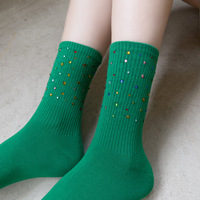 Chaussettes mi-mollet tendance printemps/automne pour femme, en coton absorbant la transpiration, imprimées multicolores et richement ornées, style Instagram