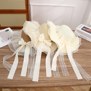 Elegant Women's Straw <b>Floppy</b> <b>Hat</b> With Lace Trim And Bow Ribbon Beach Sun Protection Accessory - Product Image 4