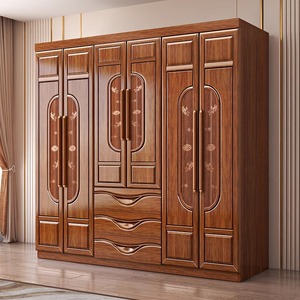 Armoire en bois massif de style chinois Dazhang Jiaju, porte à charnières, grande capacité, meubles de rangement pour chambre à coucher, pour enfants, adultes, personnes âgées - Product Image 2