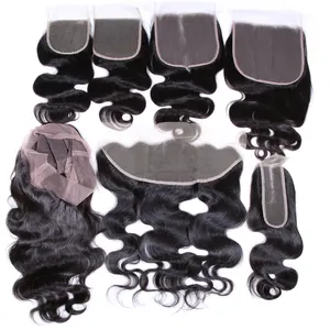 Cheveux naturels 100% humains avec lace closure et frontal, extension de chevelure malaisienne, vierges, cuticules, frontal transparent, hd, 4x4 5x5, cuir chevelu