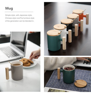 सबसे अच्छा बिक्री नॉर्डिक बांस ढक्कन के साथ चीनी मिट्टी के बरतन मग चीनी मिट्टी के कप चम्मच लकड़ी संभाल सिरेमिक कॉफी मग - Product Image 6