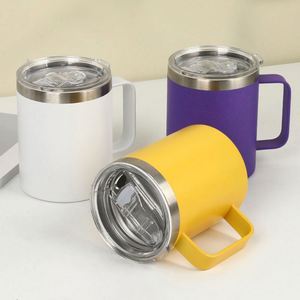 Custom Logo 12oz Double Wall Vacuum Stainless Steel Office Coffee <b>Mug</b> with Handle Eco-Friendly Travel Camping <b>Insulated</b> - Product Image 1