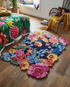 Tulipura fait à la main moderne Floral laine tapis vibrant multicolore jardin fleurs fond marine doux peluche 2X2 pieds haute pile - Product Image 1