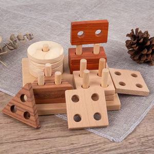 Juguetes apilables de madera, bloques de combinación de formas geométricas, bloques de construcción educativos para niños, material didáctico para guardería - Product Image 3