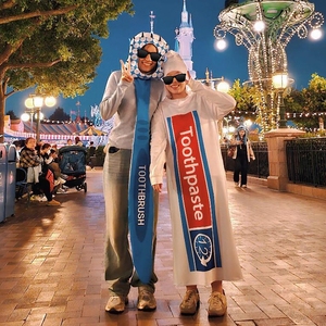 Disfraz de pareja con cepillo de dientes y pasta de dientes para mujer, disfraz de Halloween para adultos, conjunto de poliéster para juegos de rol de anime - Product Image 3