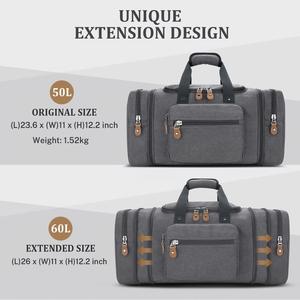 Large Canvas Duffle <b>Bag</b> Expandable 60L Weekend <b>Overnight</b> Travel <b>Bag</b> Portable Gym Sports Handbag with Adjustable Shoulder Strap - Product Image 3