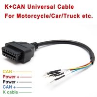 Câble Pigtail OBD2 16 broches femelle vers 5 broches à extrémité nue CAN-Bus K-Line pour connecteur OBD de voiture, camion, moto