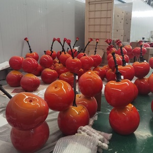 Haute qualité cerise pomme rouge verre Sculpture réaliste noël centre commercial décoration de sol élégant fibre de verre fruits pour - Product Image 5