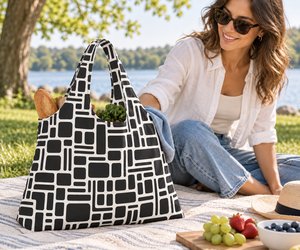 Geometric Pattern <b>Foldable</b> <b>Shopping</b> <b>Bag</b> Large Capacity Non Woven Fabric Reusable Tote With Hand Handle - Product Image 6