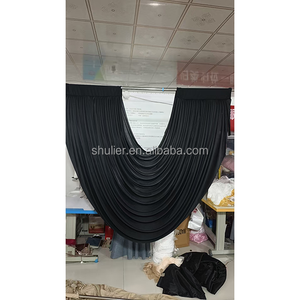 Guirlandes baroques préfabriquées avec poche pour tringle, rideaux drapés extensibles en spandex blanc ivoire moderne à volants, draperies de plafond bordeaux - Product Image 6