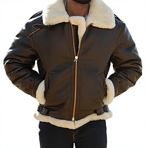 Chaqueta Bomber de Invierno para Hombre, de Cuero Genuino, Forrada con Piel Sintética, Impermeable, con Cierre, Cuello Camisero, Gruesa y Cálida, Estilo Motero - Product Image 1