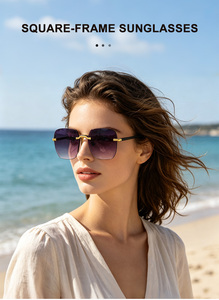 Lunettes de soleil carrées sans monture PC, dégradé bicolore, monture en plastique, unisexe, tendance - Product Image 6