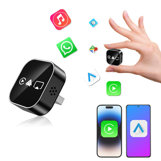 New 4-in-1 Wired-to-wireless CarPlay/Android Auto Adapter (P19T-Black-4) USB Connection Supporting Apple Android Screen