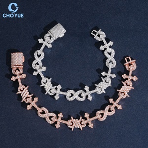 Hip Hop 925 Silver Cross Moissanite Chain <b>Bracelet</b> Rhodium Plated <b>Infinity</b> Style Link Unisex Luxury Everyday Wear - Product Image 1