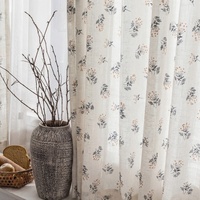 Voilage transparent XinLan beige à imprimé floral botanique, rideau de fenêtre rustique style ferme filtrant la lumière, taille personnalisée en gros