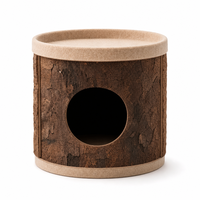 Cama cilíndrica para gatos con textura de corteza de roble natural y parte superior de fieltro, nido acogedor para gatos de interior, diámetro [insertar diámetro]. 420 x 410 mm