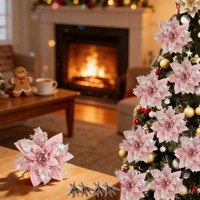 Accessoires de décoration florale de Noël tendance, ornements de sapin de Noël, fleurs artificielles scintillantes pour sapin de Noël
