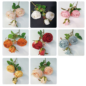 Künstliche Seidenrosen mit 3 Köpfen, 2 Blüten und 1 Knospe, Kunstblumen für Hochzeitstisch-Dekoration, Heim-Vasen und Blumendekoration - Product Image 5