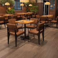 Meubles de restauration, ensembles de restaurant occidental, table à manger en bois massif avec poutre en pierre, ensemble de table et de chaises en fer forgé, vente en gros, cuir UP