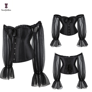 Épaule dénudée à manches longues gothique Corselet mode Satin à lacets désossé Korset surbuste Bustiers Corsets grande taille pour les femmes aux gros seins - Product Image 2