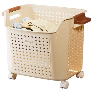 Custom Large Capacity <strong>Plastic</strong> <strong>Laundry</strong> <strong>Basket</strong> <strong>with</strong> <strong>Wheels</strong> Multifunction Movable Storage <strong>Basket</strong> For Bathroom Storage - Product Image 3