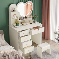 Ensemble complet de coiffeuse avec miroir LED en forme de cœur, table de maquillage avec tiroirs et tabouret, chambre à coucher moderne