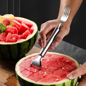 Vente en gros de fourchettes à pastèque 2 en 1, couteau à découper professionnel, fourchettes à fruits en acier inoxydable pour les cubes - Product Image 3