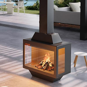 <span class=keywords><strong>Cheminée</strong></span> suspendue carrée en acier au design moderne Chauffage et décoration à haute efficacité à double usage pour le hall de l'hôtel Villa à trois vues - Product Image 2