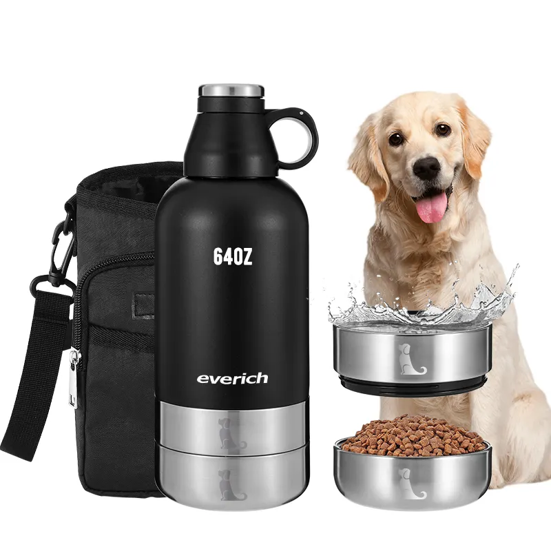 Travel dog water bottle 3 in1 32 64oz stainless steel vacuum insulated Pet Water Bottle Dispenser Portable Food and Water Bowl