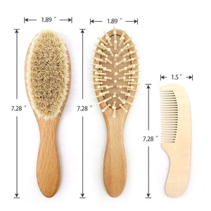 Ensemble <span class=keywords><strong>de</strong></span> 3 brosses à cheveux pour bébé en poils <span class=keywords><strong>de</strong></span> chèvre naturels doux, <span class=keywords><strong>peigne</strong></span> en bois pour nouveau-né, nourrisson, tout-petit, soin du cuir chevelu - Product Image 6