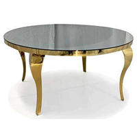 Ensemble de tables et chaises de salle à manger rondes circulaires en métal doré et acier inoxydable pour sièges de mariage trono pour événements et fêtes