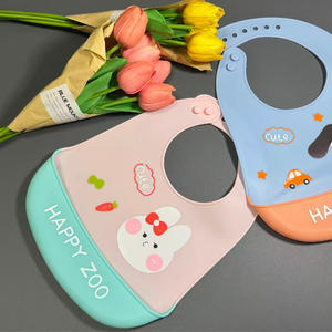 Baberos de silicona Happy Zoo tipo arco de 0 a 12 meses con estampado de dibujos animados, baberos impermeables para alimentación de bebés - Product Image 5