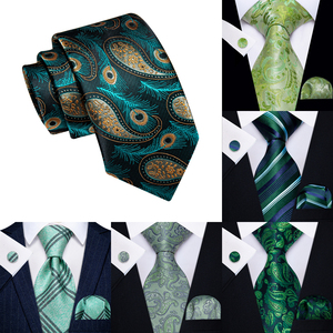 Cravates vertes pour hommes, rayées, à motifs Paisley et floraux, en jacquard <span class=keywords><strong>3D</strong></span>, décontractées et professionnelles, avec pochette de costume et boutons de manchette, idéal pour un cadeau, dropshipping - Product Image 2