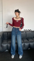 Pantalon en jean décontracté taille haute extensible pour femme grande taille, coupe large, délavé, respirant et écologique – Vente en gros sur mesure