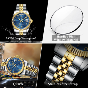For 845 Men Quartz <b>Watch</b> 36mm Dial 9mm Thickness Alloy Case <b>Arabic</b> Day/Date Stainless Steel Band Business Fashion <b>Watch</b> - Product Image 3