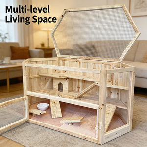 Hábitat de Madera Hexagonal Grande de Dos Niveles para Animales Pequeños, para Cobayas, Hámsters y Ratas, con Escalera Interna y Caja de Escondite - Product Image 2