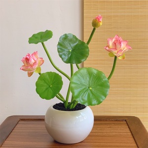 Flor de Loto Artificial Qingyu Chronicle de 25 cm, Planta en Maceta de Seda Realista para Altar de Buda, Decoración del Hogar - Product Image 1