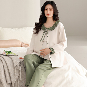 Pijamas de Maternidad de Algodón Puro Clase A con Sujetador Incorporado, Conjunto de Tres Piezas de Verano para Lactancia Materna, Ropa para Abril - Product Image 1