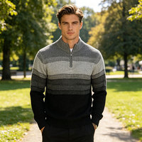 Pull en laine tricoté respirant à manches longues, col zippé, rayé, avec logo personnalisé, pour l'hiver