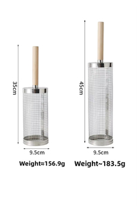 Camping Portable 304 Stainless Steel Wooden Handle Barbecue Cylinder <b>Grill</b> Basket Outdoor BBQ <b>Mesh</b> Basket Rolling <b>Grill</b> Cage - Product Image 6