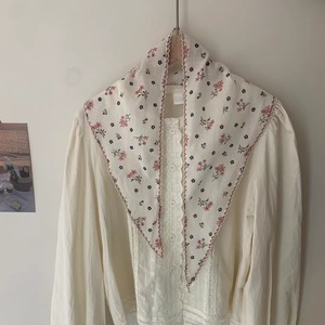 Sciarpa femminile in cotone <span class=keywords><strong>e</strong></span> lino con stampa digitale Vintage piccola sciarpa triangolare con manette a fiori - Product Image 5