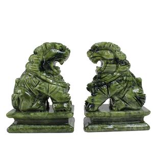 สิงโตหินหยกเขียวจีนแกะสลัก 1 คู่ สำหรับตกแต่ง<span class=keywords><strong>ประตู</strong></span> ป้องกันภัย ของตกแต่งสำนักงาน ของขวัญ - Product Image 5