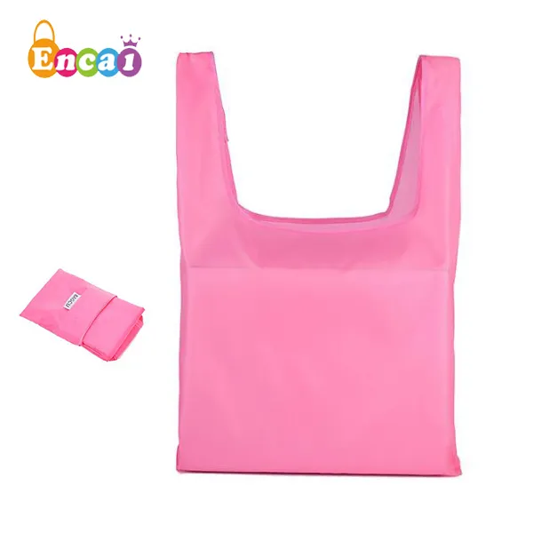 Encai-bolsa ecológica plegable personalizada, logotipo personalizado, poliéster, reutilizable